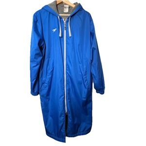 Speedo Team Jacket Parka Coat Small Royal Blue Long Hood Lined Pool Water Swim